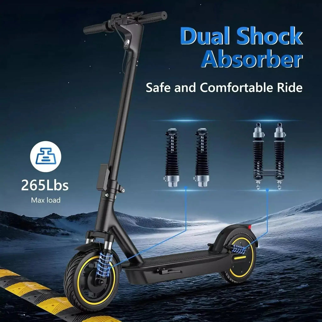LPMAX 10" Solid Tires Folding Electric Scooter 22MPH 500W 14.5AH 28Miles Super Long Range Dual Shock Absorber Escooter