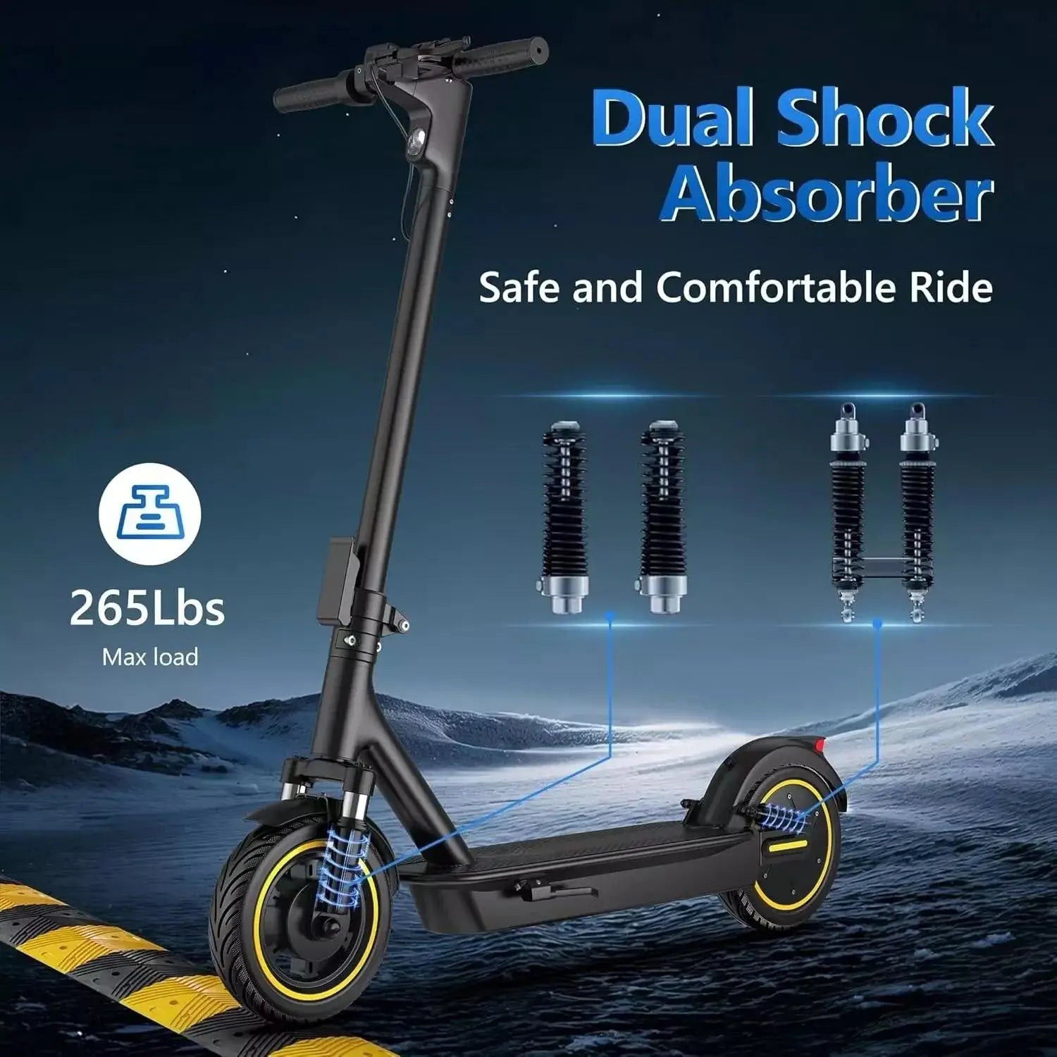 LPMAX 10" Solid Tires Folding Electric Scooter 22MPH 500W 14.5AH 28Miles Super Long Range Dual Shock Absorber Escooter