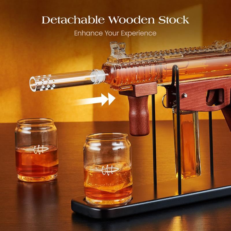 Kollea Gun Whiskey Decanter Set-Limited Edition, Detachable Liquor Decanter with Bullet Shot Shaped Glass, Cool Anniversary Birthday Gift for Him Husband Men Dad, Military Present for Home Bar Drinking Utensils Wooden Drinkware Stylish Flasks