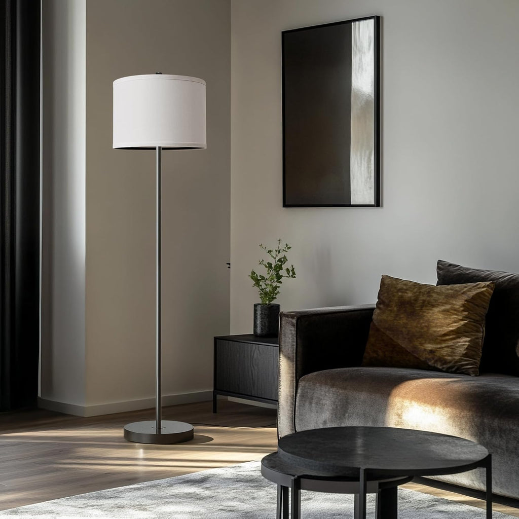 61" Farmhouse Industrial Floor Lamp for Living Room Standing Floor Lamp Rustic Floor Lamps for Living Room Bedroom Tall Lamps with Rotary Switch for Bedroom with White Linen Lamp Shade