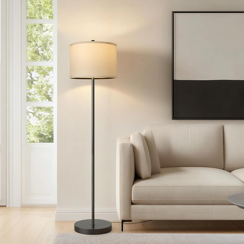 61" Farmhouse Industrial Floor Lamp for Living Room Standing Floor Lamp Rustic Floor Lamps for Living Room Bedroom Tall Lamps with Rotary Switch for Bedroom with White Linen Lamp Shade