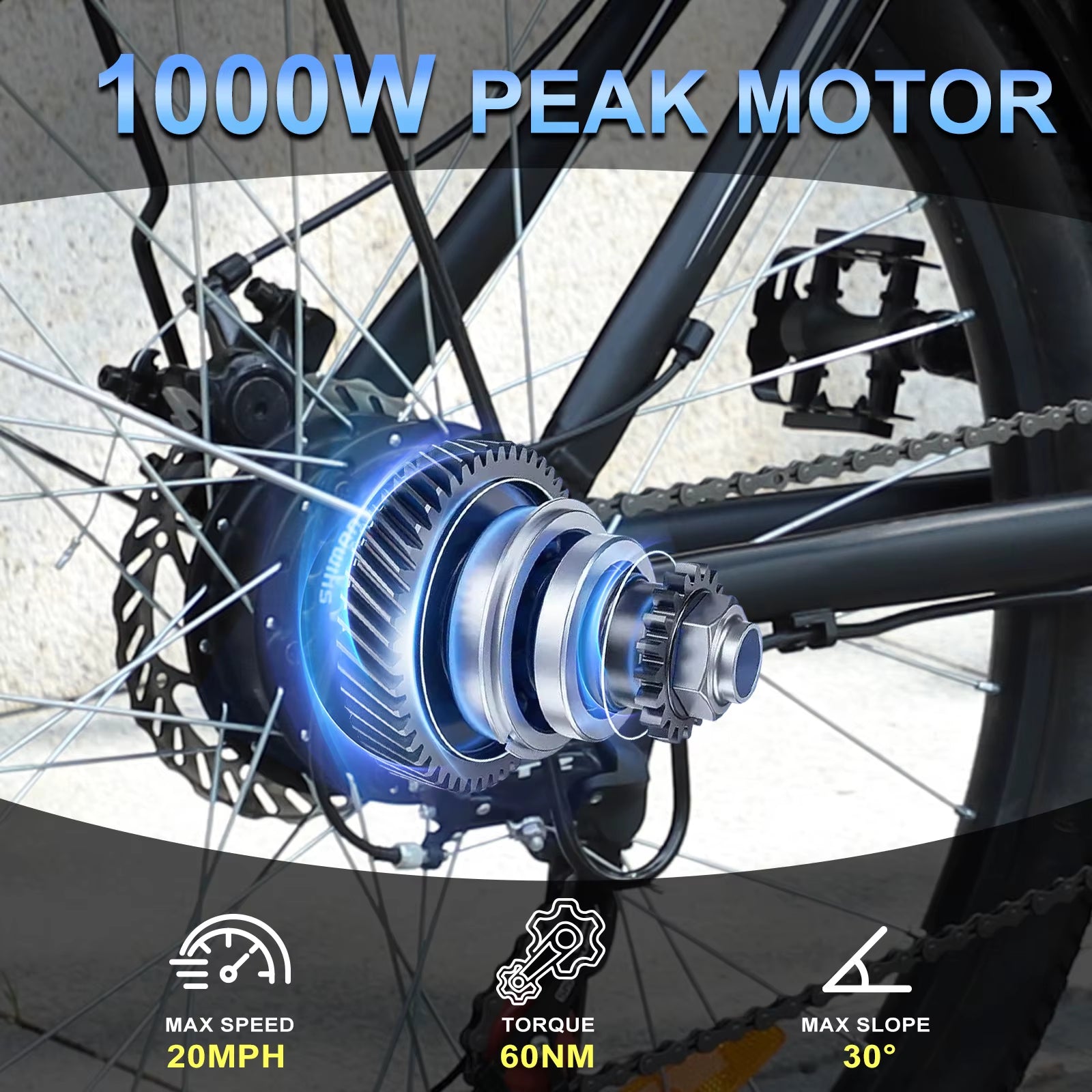 1000W Peak 48V Electric Bike for Adults, 26 Inch Electric Mountain Bike with Removable Battery,Up to 50Miles Range 20 MPH