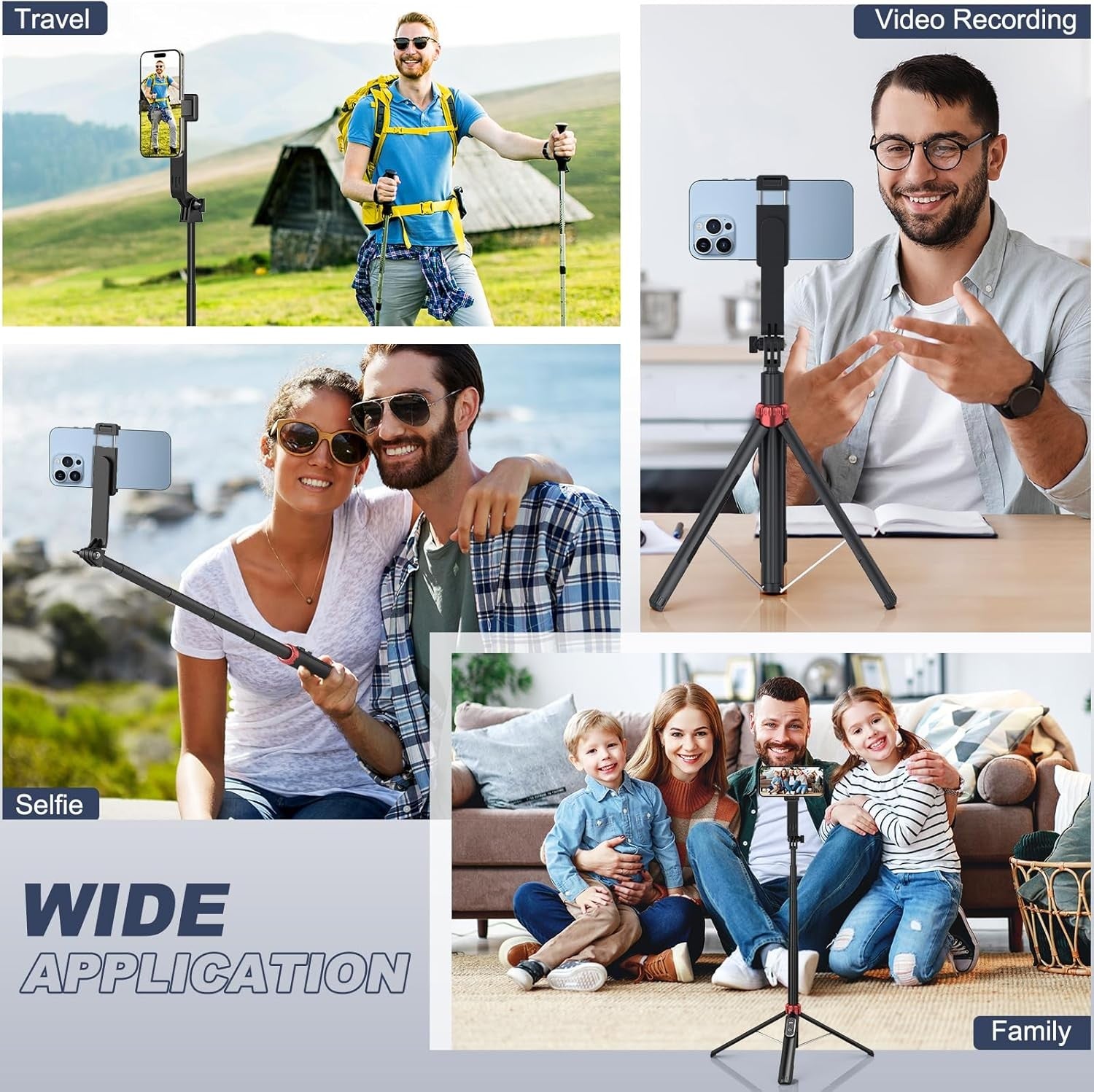 62" Phone Tripod & Selfie Stick for Golf Training, Extendable Cell Phone Tripod