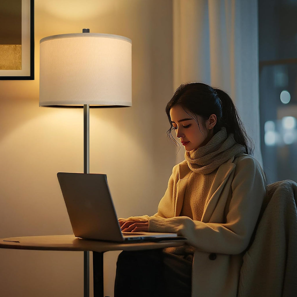 61" Farmhouse Industrial Floor Lamp for Living Room Standing Floor Lamp Rustic Floor Lamps for Living Room Bedroom Tall Lamps with Rotary Switch for Bedroom with White Linen Lamp Shade