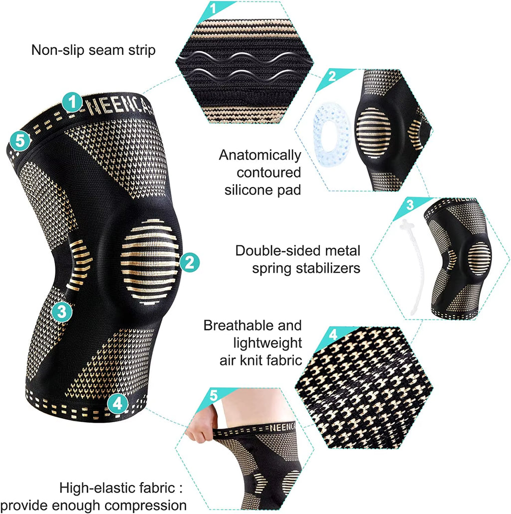 Copper Knee Brace Knee Support with Patella Gel Pad &Side Stabilizers for Knee Pain Sport Arthritis ACL Joint Pain Relief