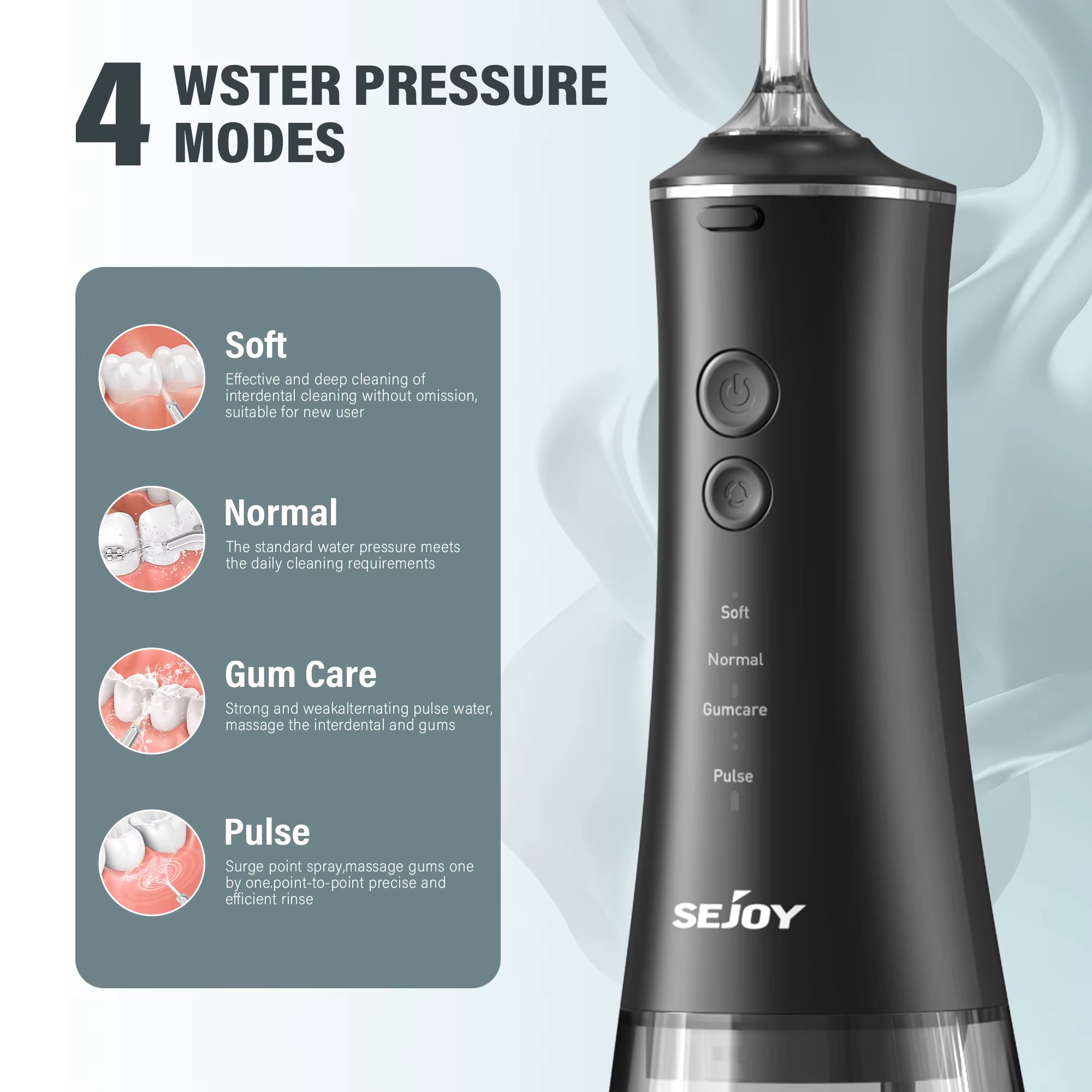 Dental Oral Irrigator Water Flosser Thread Teeth Pick Mouth Washing Machine 4 Nozzels 4 Modes Magnetic Rechargeable