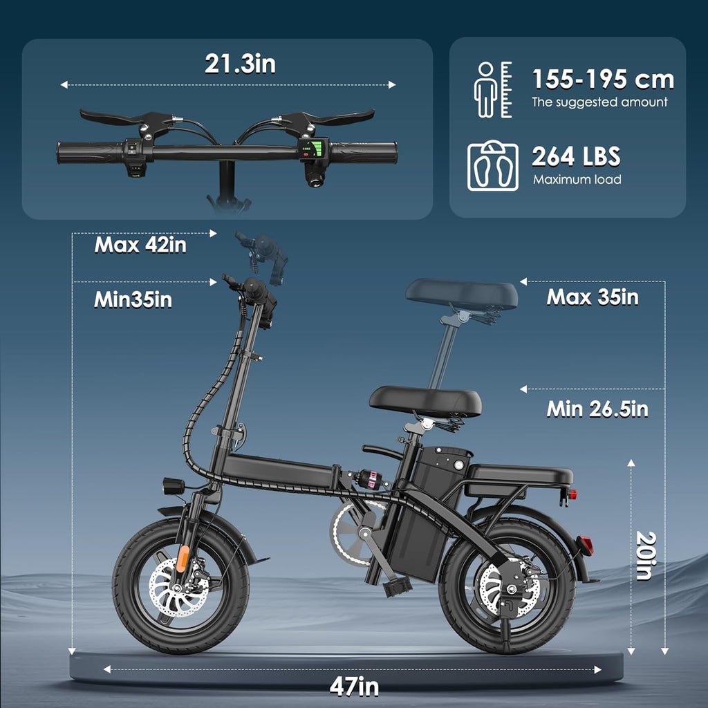 Foldable Electric Bike for Adults, 14" Folding E-Bike with 500W Peak Motor, Electric Bicycle with 48V Removable Battery UL 2849 Certified, 25 Miles PAS Range, Electric Commuter Mini Bikes
