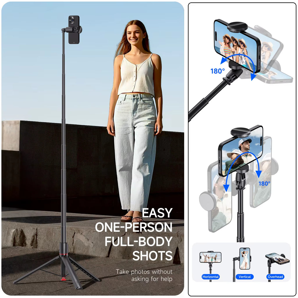 Auto Open Selfie Stick Tripod for Iphone Phone 70" Extendable Phone Tripod with Magnetic Remote for Tiktok Video Travel Vlog
