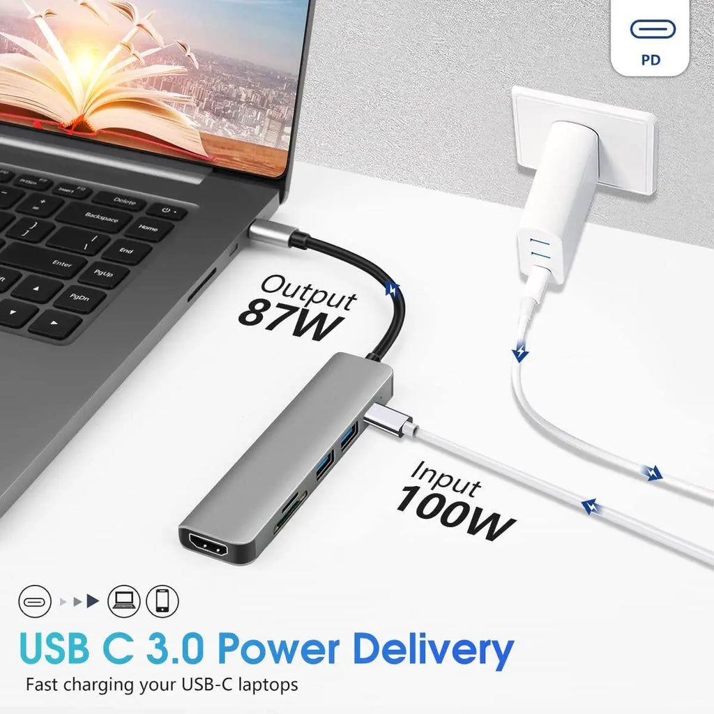6 Ports USB C Hub to 4K Hdmi-Compatible SD TF Card Reader USB 3.0 2.0 HUB Type C Charging Docking for Macbook Ipad Samsung
