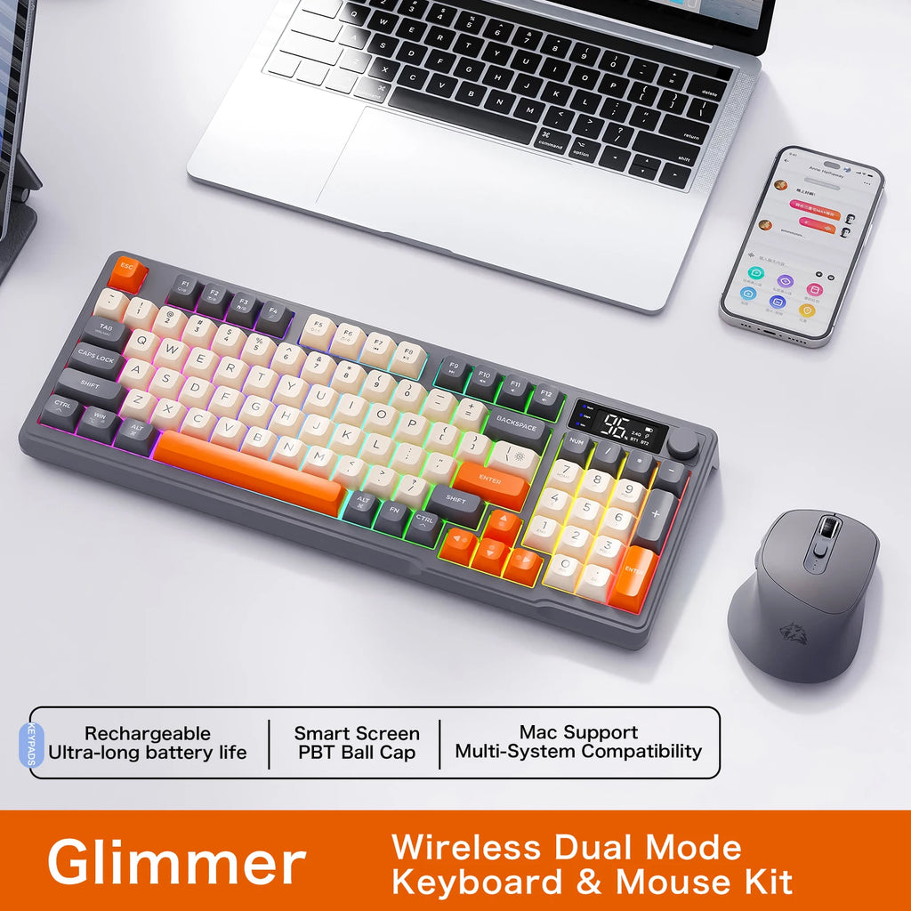 M96 Screen Wireless Keyboard Mouse Kit  Bluetooth Keyboard with Mouse Gaming,Electronic Screen, Multi-Device Connection