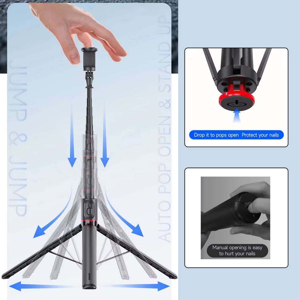 Auto Open Selfie Stick Tripod for Iphone Phone 70" Extendable Phone Tripod with Magnetic Remote for Tiktok Video Travel Vlog