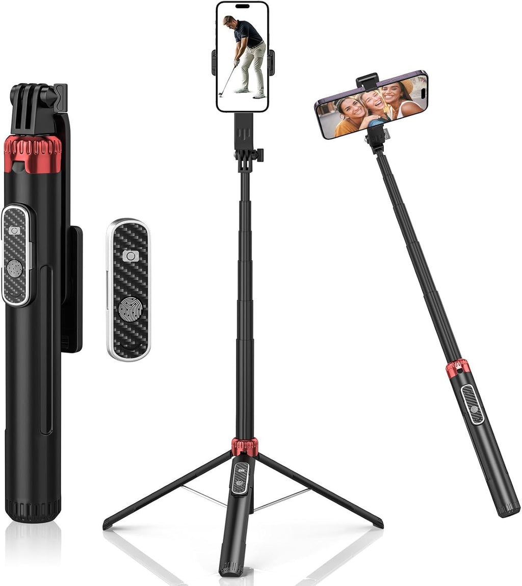 62" Phone Tripod & Selfie Stick for Golf Training, Extendable Cell Phone Tripod