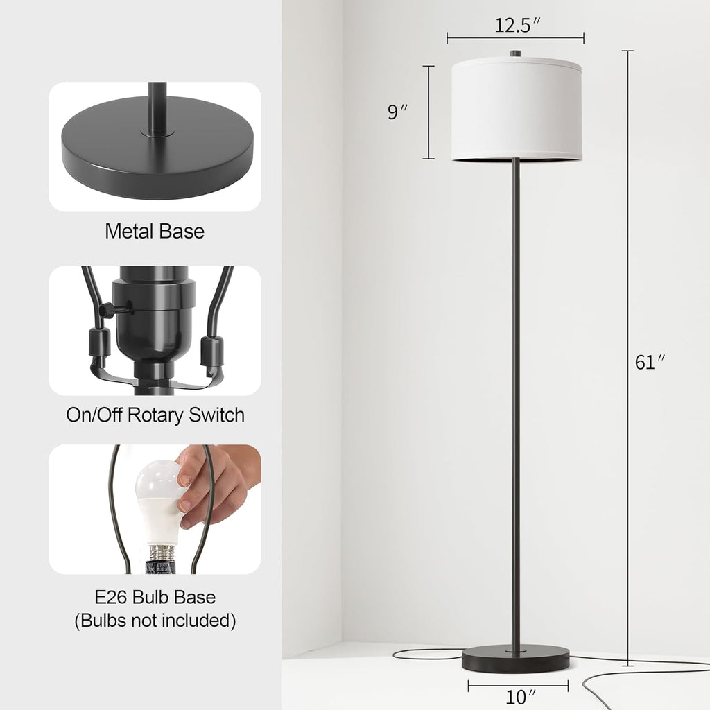 61" Farmhouse Industrial Floor Lamp for Living Room Standing Floor Lamp Rustic Floor Lamps for Living Room Bedroom Tall Lamps with Rotary Switch for Bedroom with White Linen Lamp Shade