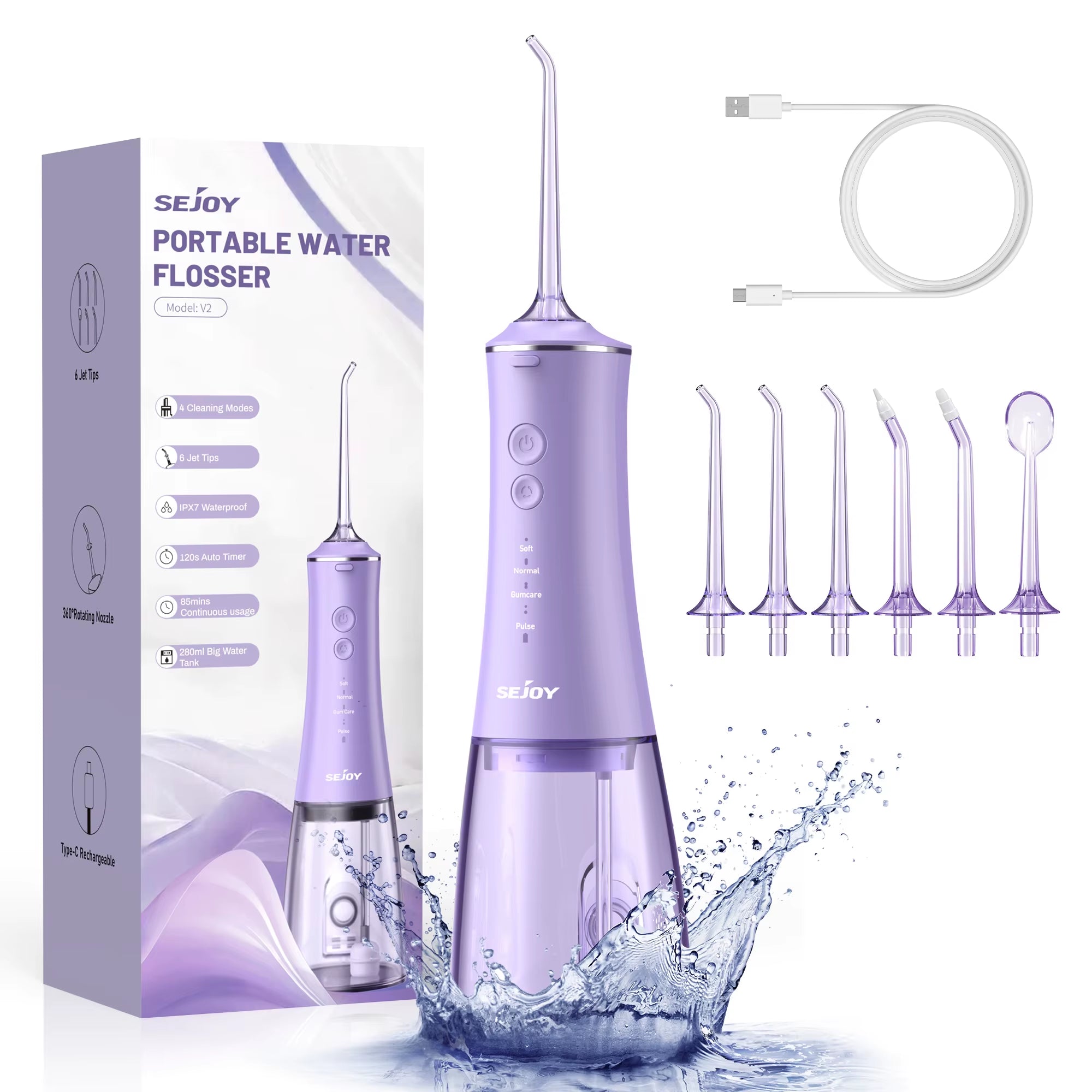 Dental Oral Irrigator Water Flosser Thread Teeth Pick Mouth Washing Machine 4 Nozzels 4 Modes Magnetic Rechargeable