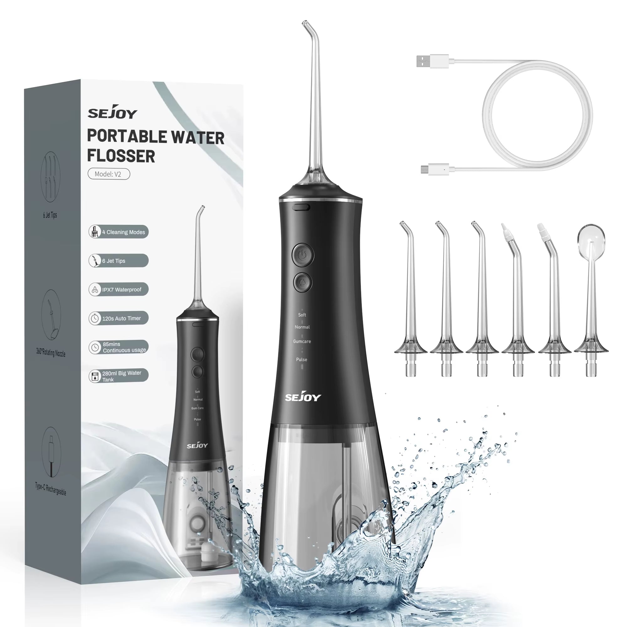 Dental Oral Irrigator Water Flosser Thread Teeth Pick Mouth Washing Machine 4 Nozzels 4 Modes Magnetic Rechargeable