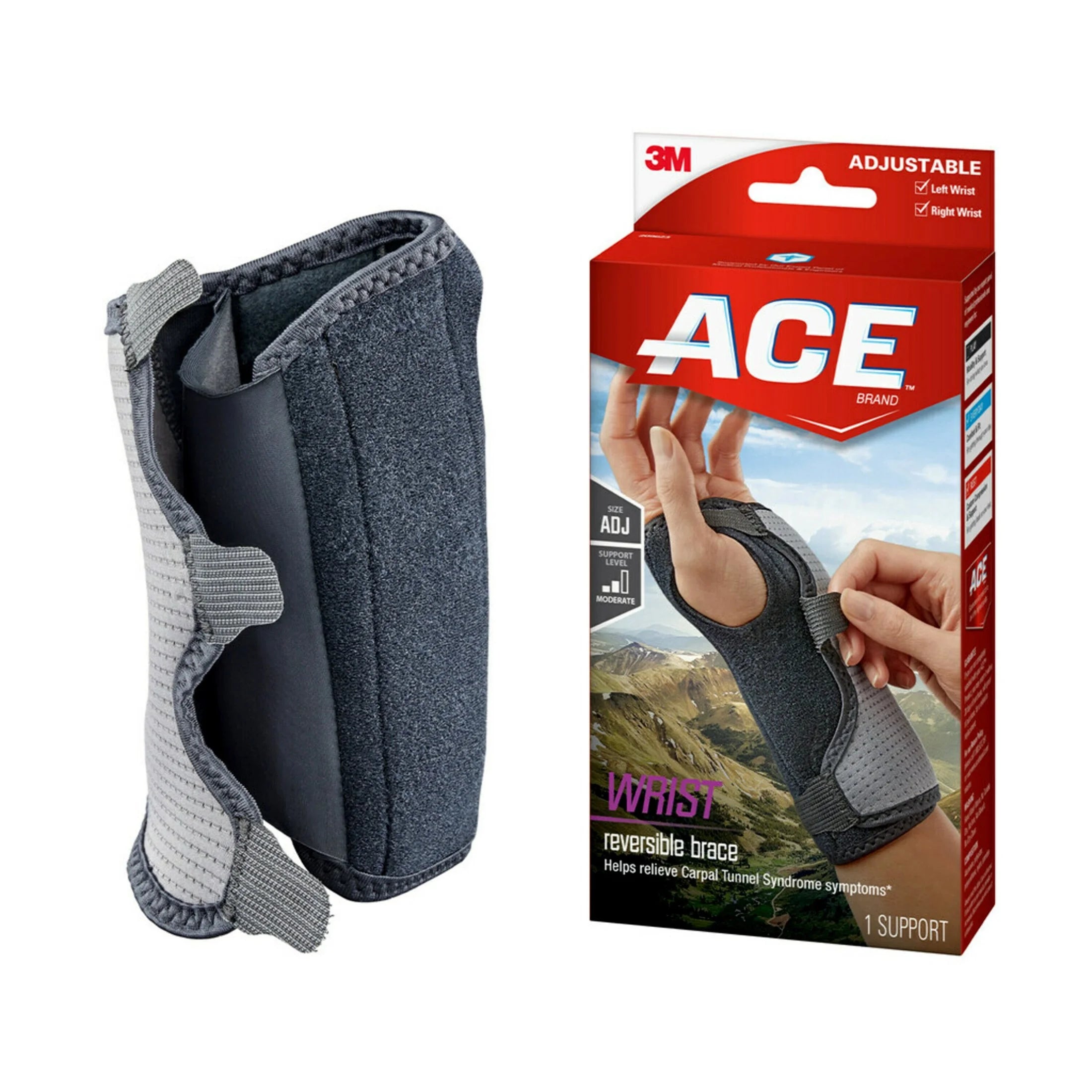 (3 Pack)  Splint Wrist Brace, Reversible, Adjustable, One Size
