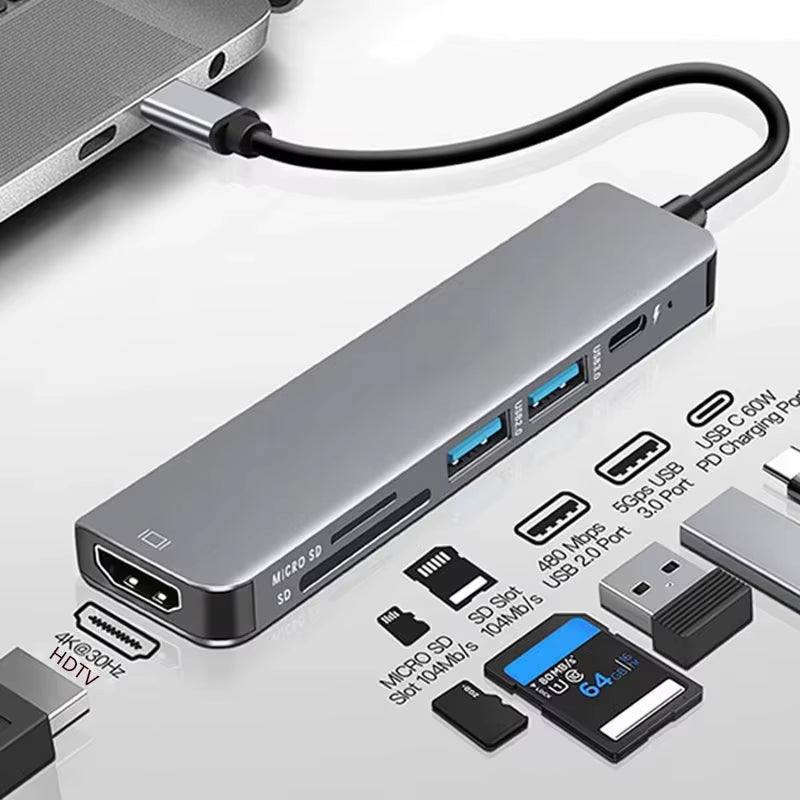 6 Ports USB C Hub to 4K Hdmi-Compatible SD TF Card Reader USB 3.0 2.0 HUB Type C Charging Docking for Macbook Ipad Samsung