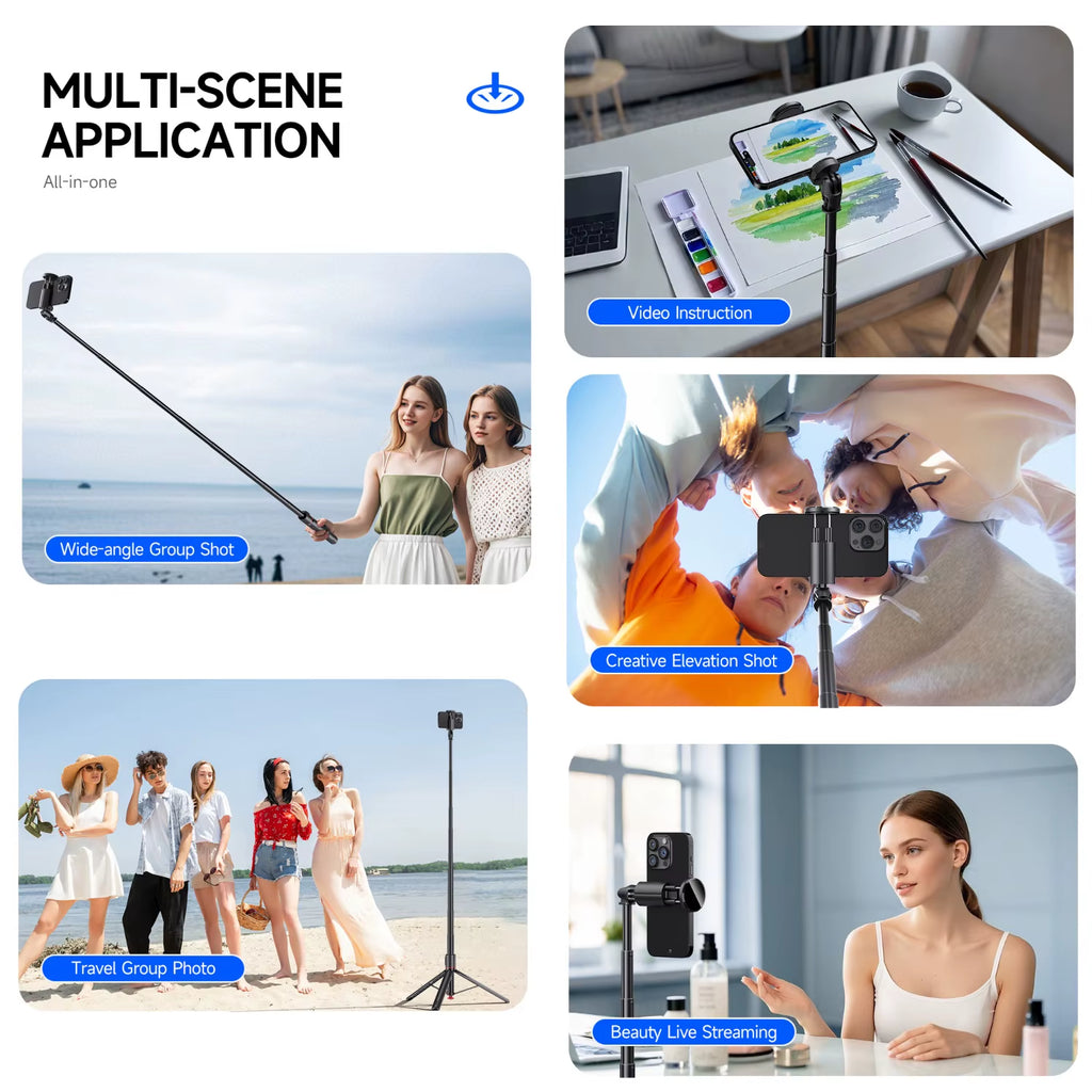 Auto Open Selfie Stick Tripod for Iphone Phone 70" Extendable Phone Tripod with Magnetic Remote for Tiktok Video Travel Vlog