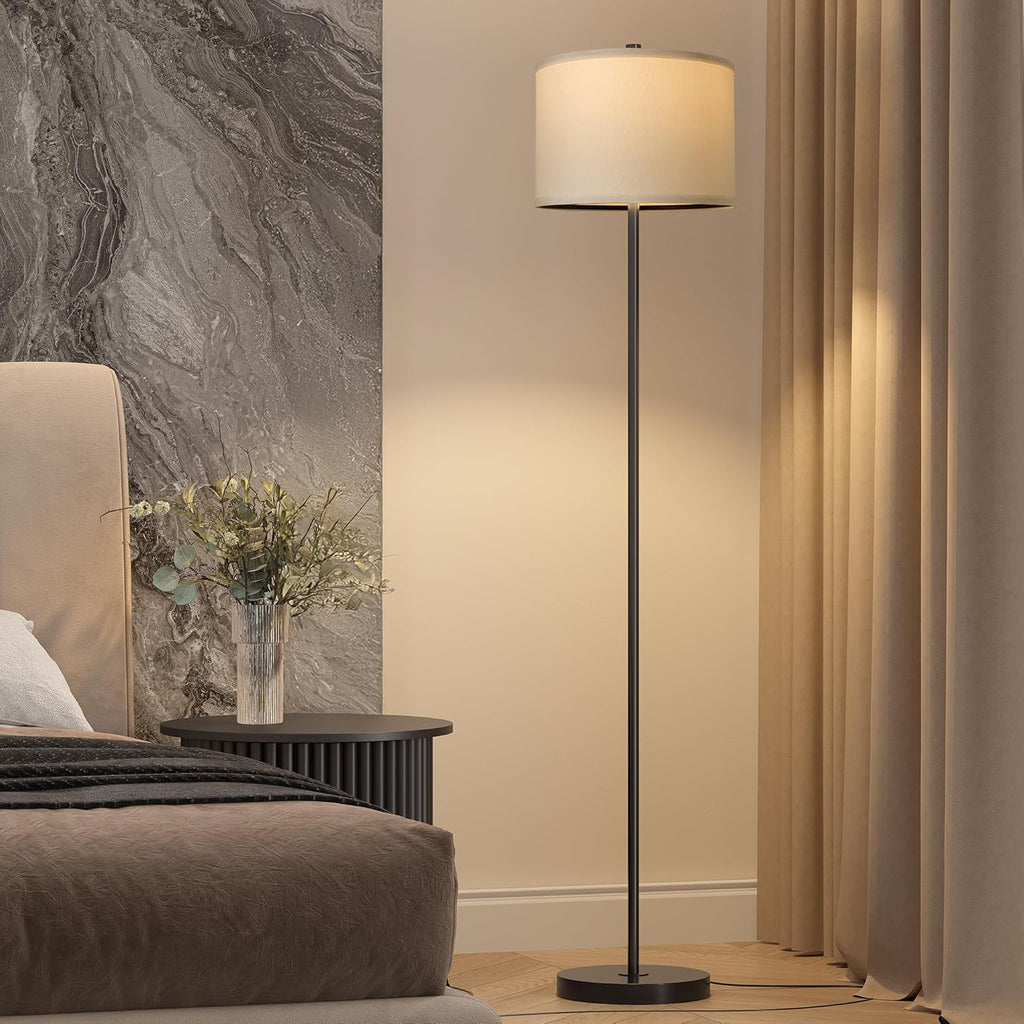 61" Farmhouse Industrial Floor Lamp for Living Room Standing Floor Lamp Rustic Floor Lamps for Living Room Bedroom Tall Lamps with Rotary Switch for Bedroom with White Linen Lamp Shade