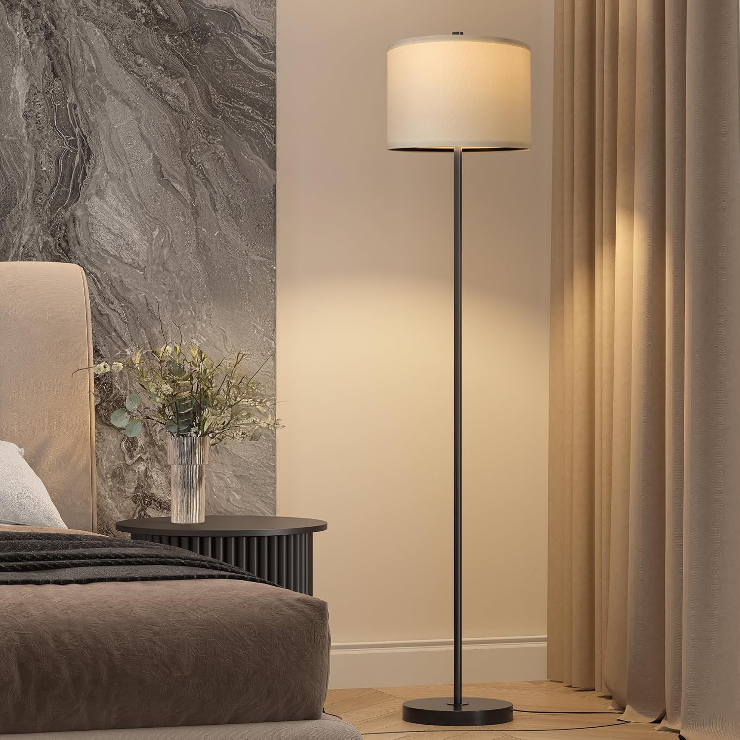 61" Farmhouse Industrial Floor Lamp for Living Room Standing Floor Lamp Rustic Floor Lamps for Living Room Bedroom Tall Lamps with Rotary Switch for Bedroom with White Linen Lamp Shade