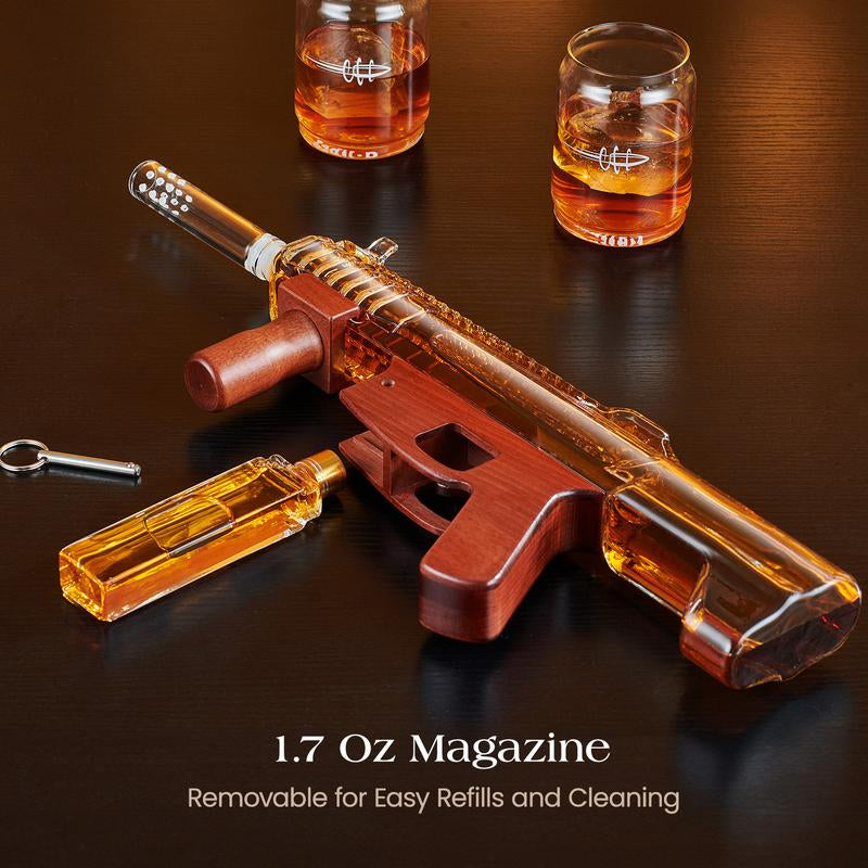 Kollea Gun Whiskey Decanter Set-Limited Edition, Detachable Liquor Decanter with Bullet Shot Shaped Glass, Cool Anniversary Birthday Gift for Him Husband Men Dad, Military Present for Home Bar Drinking Utensils Wooden Drinkware Stylish Flasks