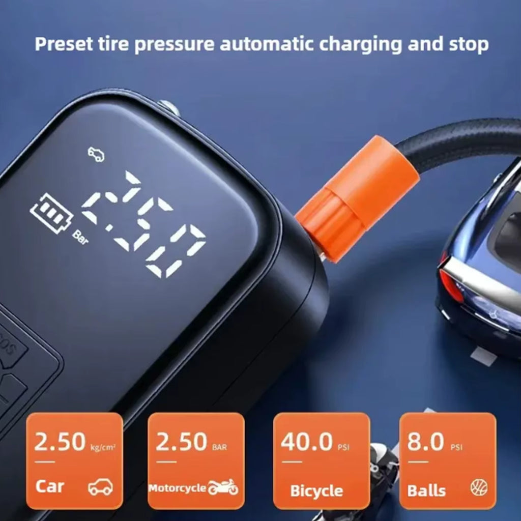 Wireless Portable Car Air Pump Digital Display Multi-Function Tire Basketball Bicycle Emergency Inflator Pump for Travel Camping
