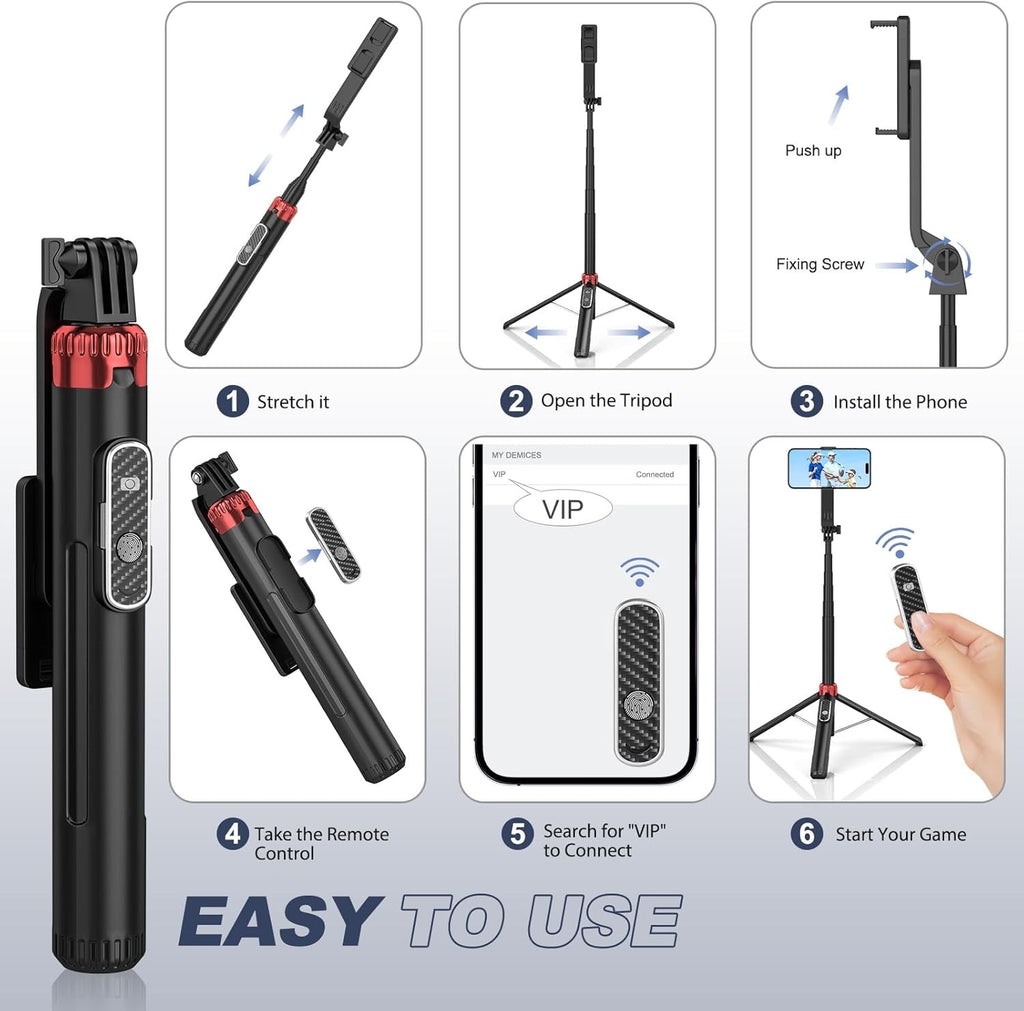 62" Phone Tripod & Selfie Stick for Golf Training, Extendable Cell Phone Tripod