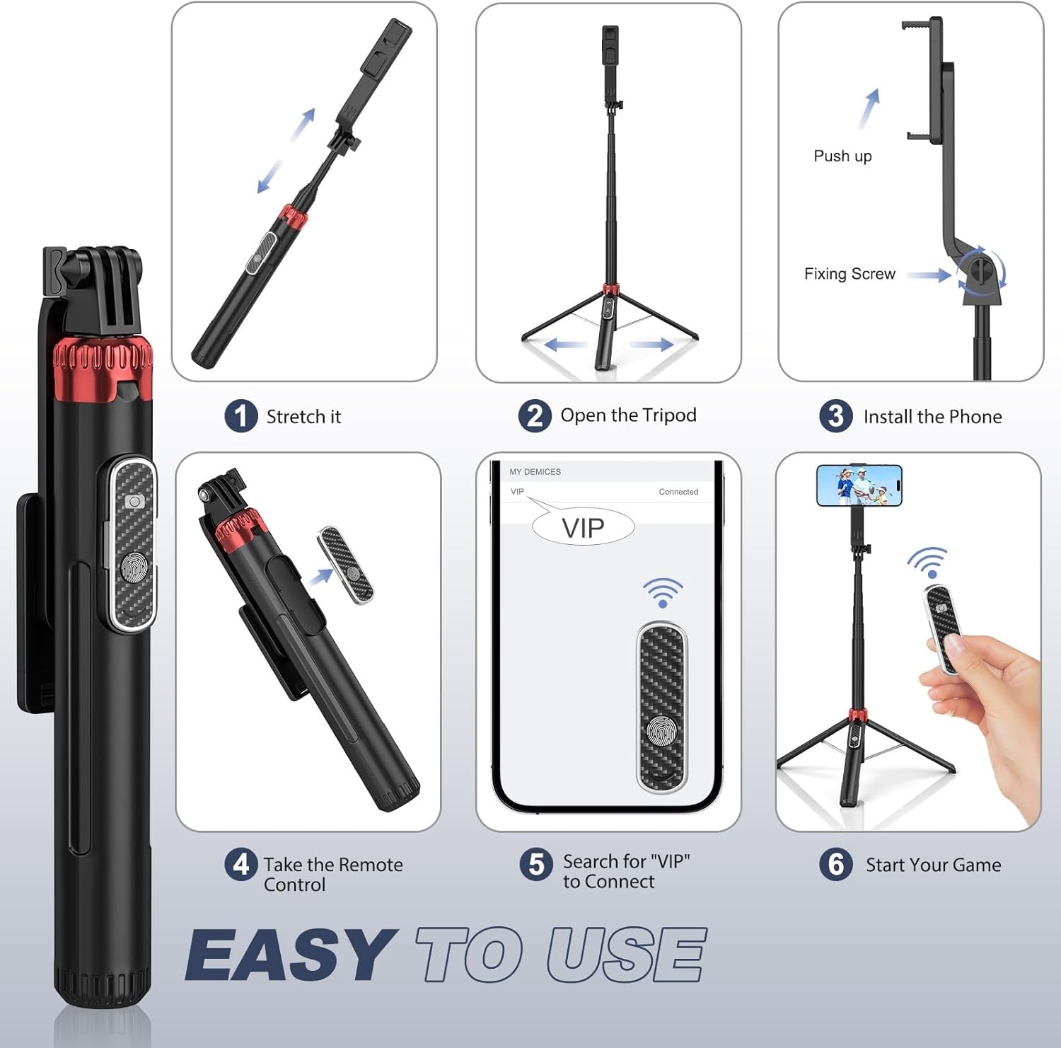 62" Phone Tripod & Selfie Stick for Golf Training, Extendable Cell Phone Tripod