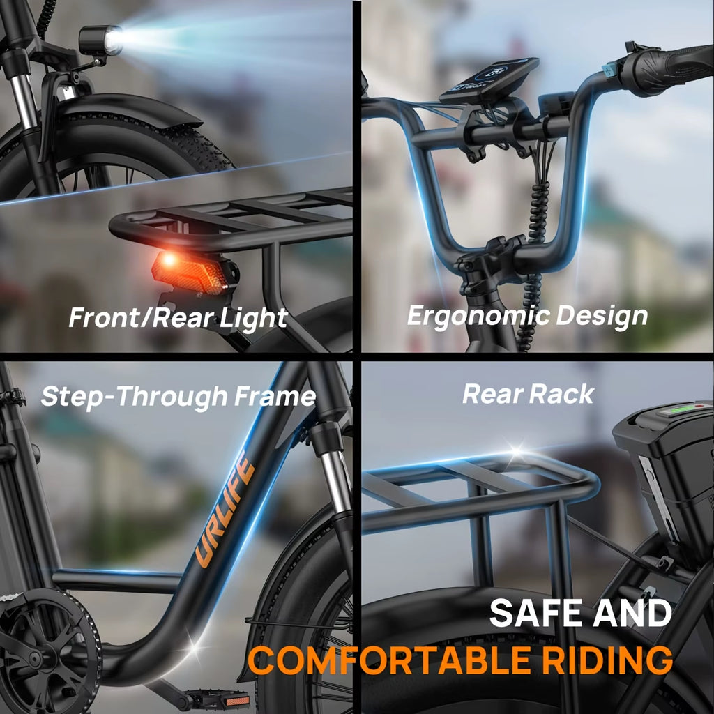 1000W E20 Electric Bike | 48V 13Ah Removable Battery, 20MPH, 20''X3" Fat Tire, 7-Speed E-Bike with Dual Disc Brake