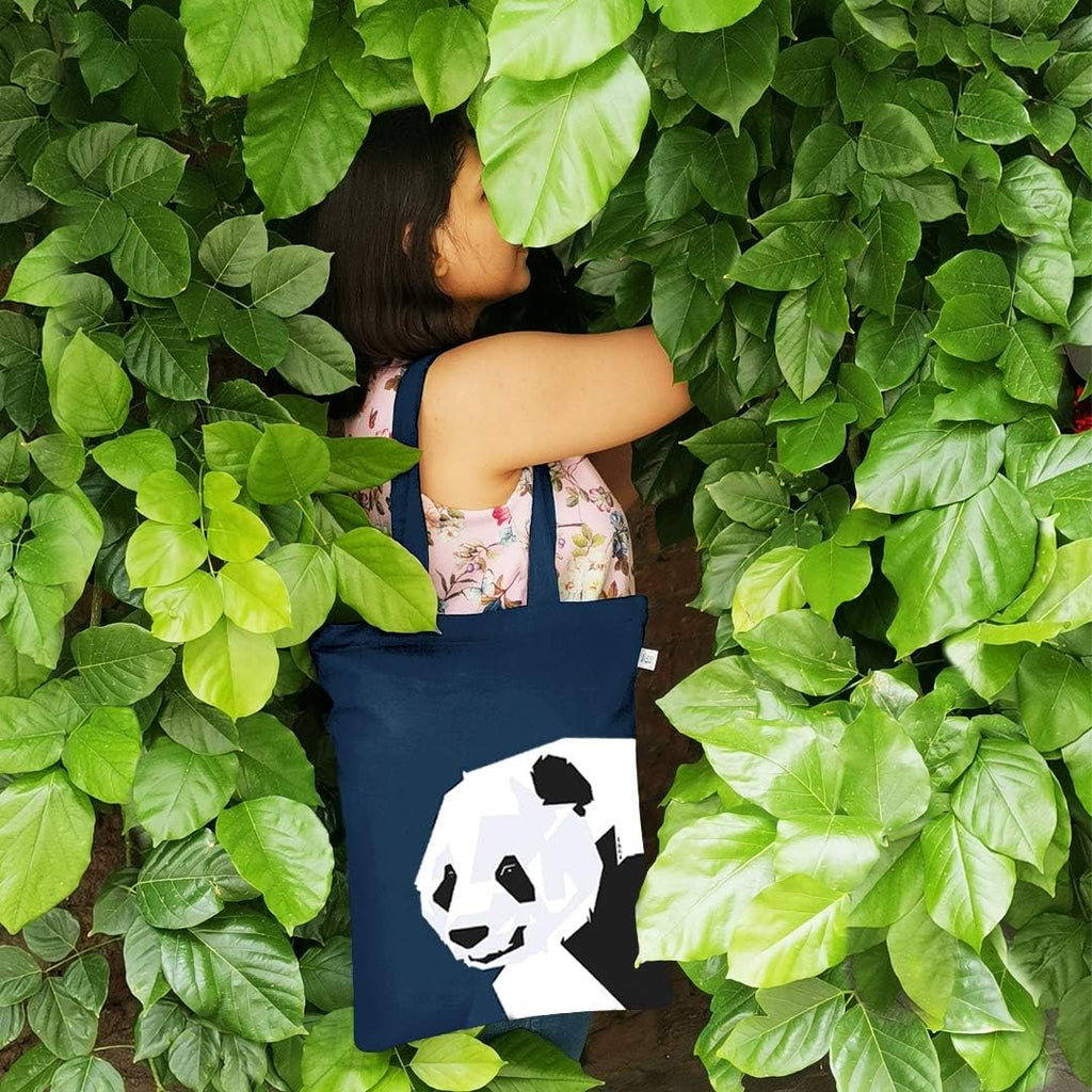 100% Organic Canvas Tote Bag with Zip, Eco-Friendly Small Tote Bags for Women for Christmas, Travel, Beach & Shopping, Panda, One Size