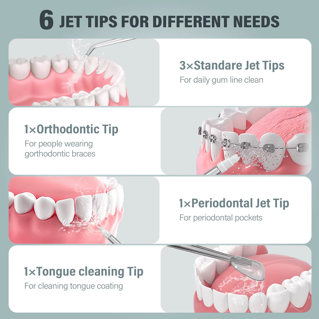 Dental Oral Irrigator Water Flosser Thread Teeth Pick Mouth Washing Machine 4 Nozzels 4 Modes Magnetic Rechargeable