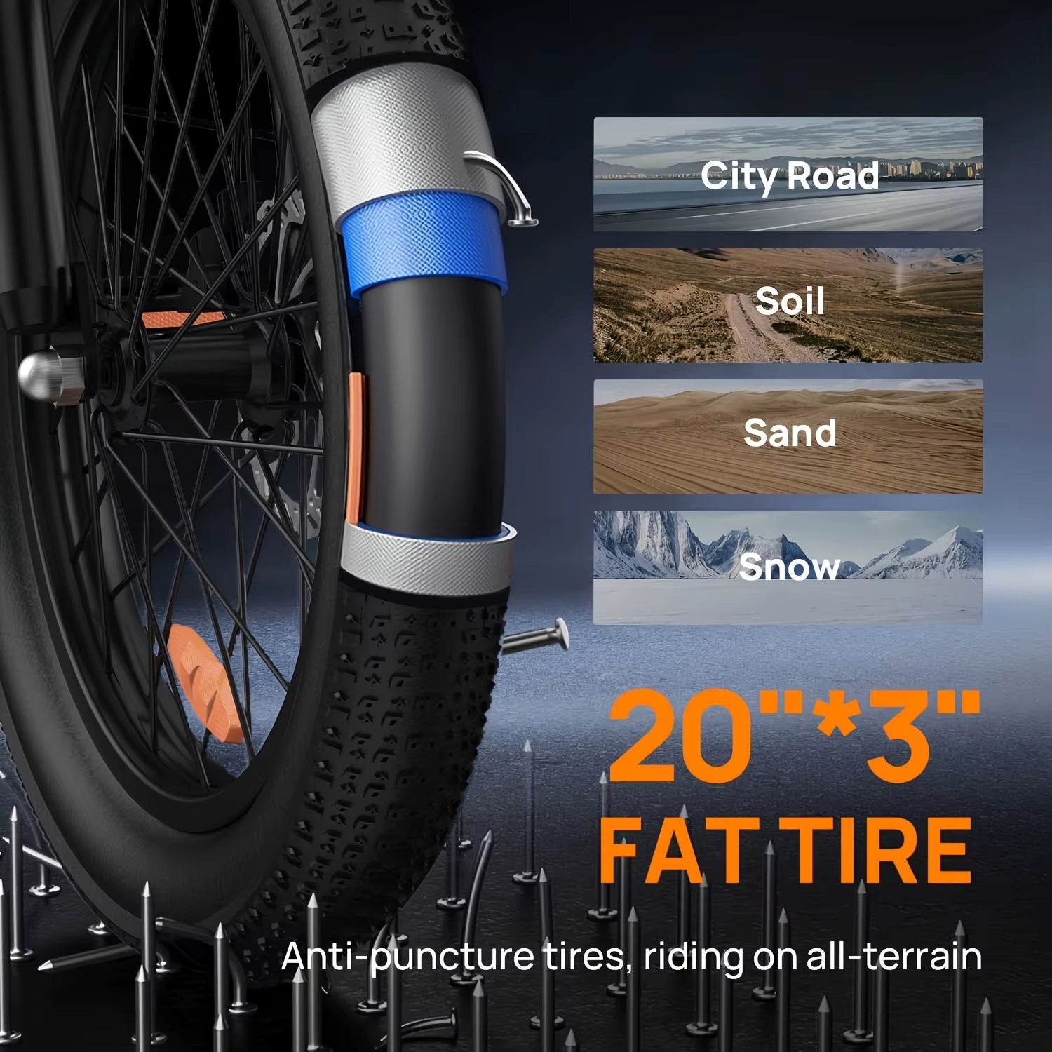 1000W E20 Electric Bike | 48V 13Ah Removable Battery, 20MPH, 20''X3" Fat Tire, 7-Speed E-Bike with Dual Disc Brake
